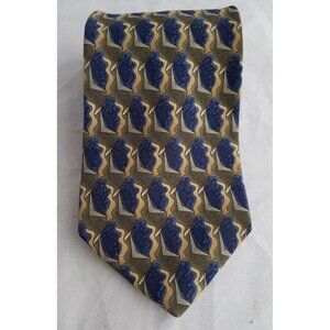 Cambridge Classics 100% Imported Silk Tie Geometric Green Blue 60"